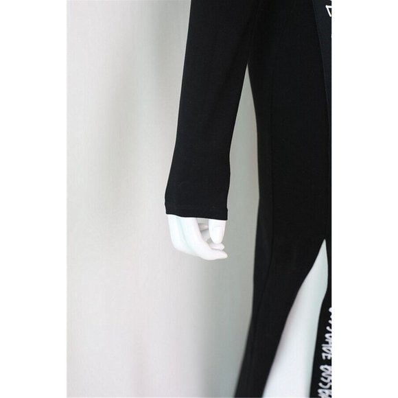 Women's Bodycon Maxi Dress Boss Babe Lettering Long Sleeve 2 Slit Hem Black - Picture 11 of 12